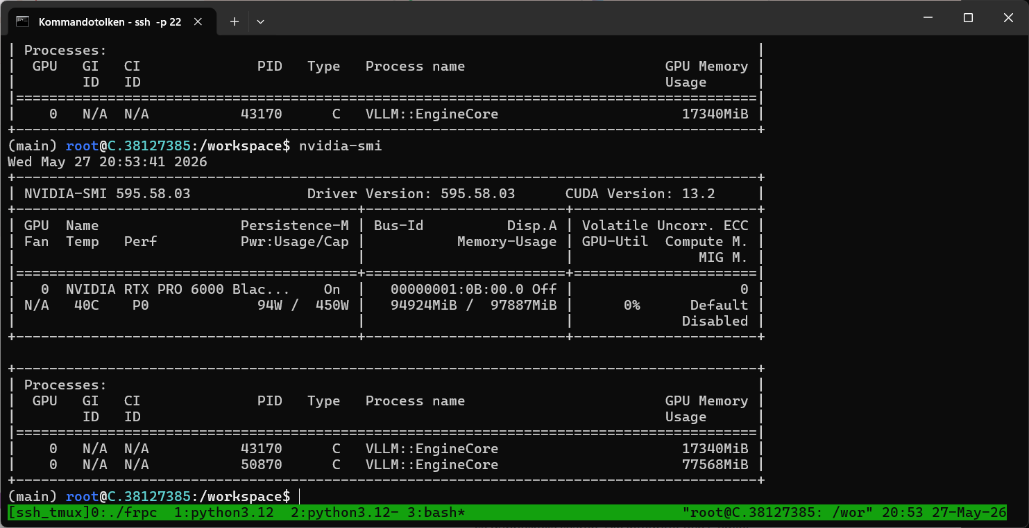 nvidia-smi memory allocation showing RTX 6000 Blackwell